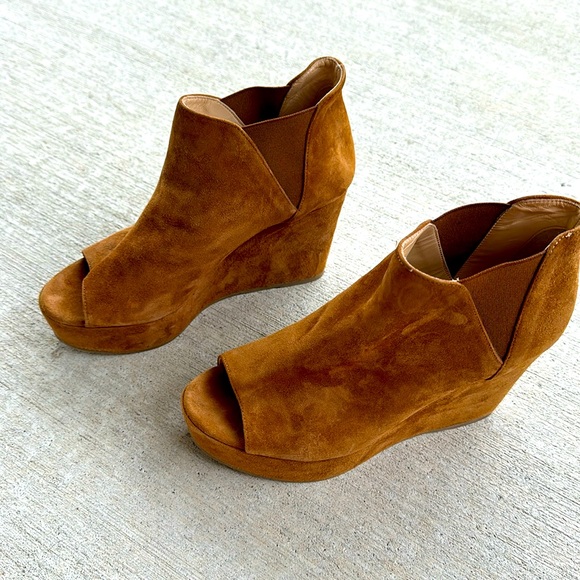 Dee Keller brown suede open toe platform bootie size 8 - Picture 1 of 5